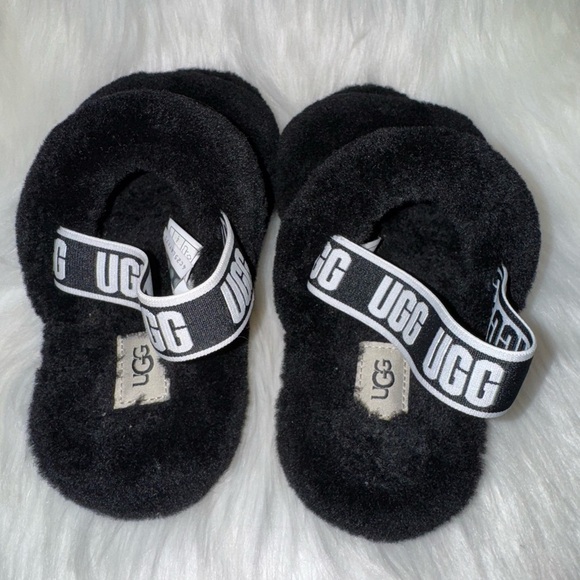 UGG Black Fluffy Sandals - Picture 2 of 7